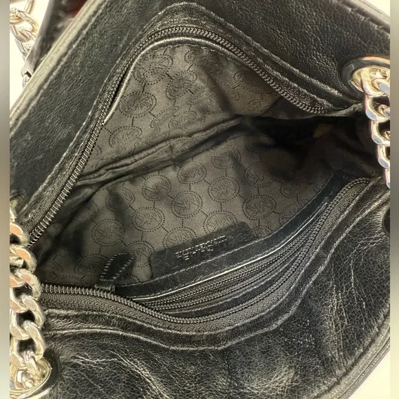 Michael Michael Kors Black Leather Shoulder/Crossbody Chelsea Silver Chain Bag - Picture 11 of 17